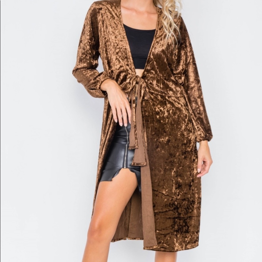 NWT Coffee Crushed Velvet Caridgan